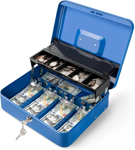 Vista 12 de Jssmst - Caja de efectivo de metal grande con bandeja de dinero,Caja de bloqueo