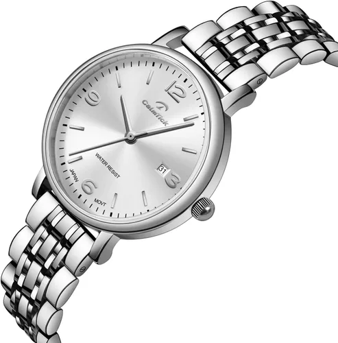 Vista 2 de Reloj de acero inoxidable dorado y plateado, movimiento japonés VJ12, resistente al agua 3ATM, esfera minimalista, vestido y reloj de pulsera casual