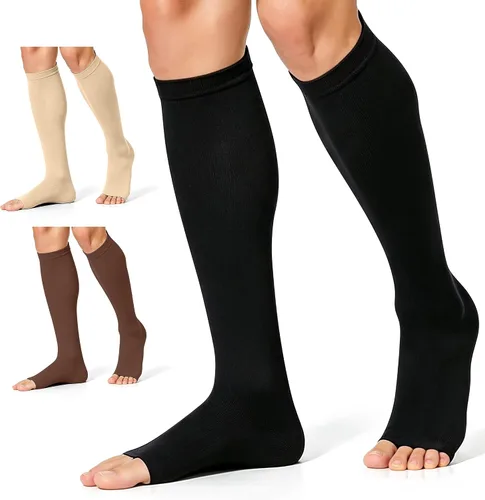 Vista 8 de CHARMKING 3 pares de calcetines de compresión de punta abierta para mujeres y hombres, circulación de 15-20 mmHg es el mejor apoyo para uso durante