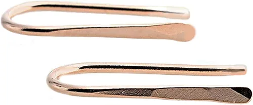 Vista 5 de Threader Drop 13mm Arc Minimalist Huggie Hoop Piercing Earrings Horseshoe Wishbone Hoops (14K Rose Gold Filled 20 gauge D. Hammered)