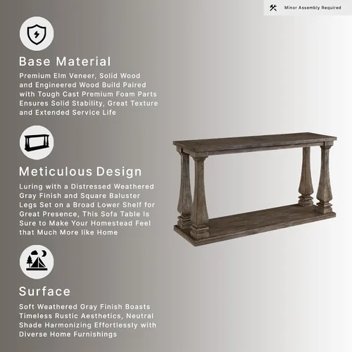 Vista 17 de Signature Design by Ashley Johnelle - Mesa de sofá casual, mesa enmarcada con aspecto de tablón, acabado desgastado, chapas de olmo y madera, 60