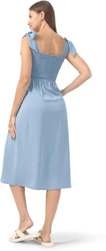 Vista 6 de Rnxrbb Vestido de maternidad de gasa con abertura y bolsillos, para verano, casual, sin mangas, fruncido, para embarazo, ropa para la playa