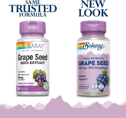 Vista 3 de SOLARAY Extracto de semilla de uva 200 mg más complejo bioflavonoide Apoyo cardiovascular saludable y de vasos sanguíneos 60 VegCaps