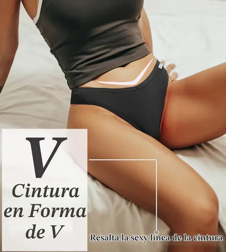 Vista 3 de FINETOO Ropa interior de algodón para mujer, sexy, elástica, de tiro bajo, hipster, suave, con cintura en V Negro