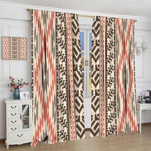 Vista 402 de Cortinas con patrón geométrico tribal, estilo suroeste, azteca, rústico, occidental, nativo americano, opacas, con bolsillo para barra, decoración