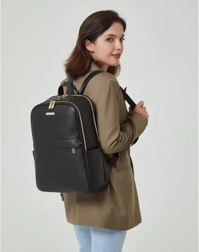 Vista 2 de BOSTANTEN Mochila para portátil de 15.6 pulgadas de cuero genuino para mujer, mochila informal para universidad, bolsa de viaje