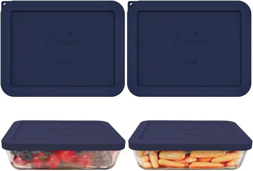 Vista 12 de Sophico Tapa de almacenamiento rectangular de silicona para 6 tazas de repuesto para cuencos de vidrio Pyrex 7211-PC, recipiente no incluido (MIX)