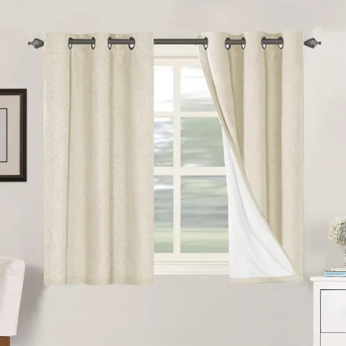 Vista 180 de H.VERSAILTEX Cortinas 100% opacas con aislamiento térmico, texturizadas, de lino, con bloqueo completo de calor y luz, para sala de estar y Negro
