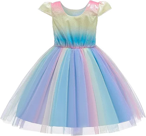 Vista 3 de Vestido de fiesta de flores para niñas, vestido de fiesta de tul arco iris para niños, vestido de fiesta de graduación de encaje de princesa