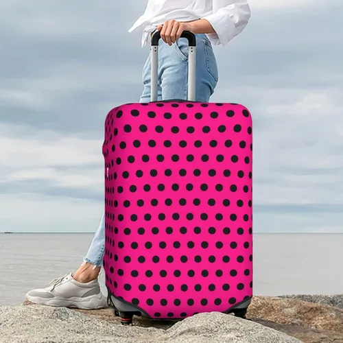 Vista 7 de Funda protectora de equipaje con diseño de lunares, color negro y blanco, Lunares negros sobre rosa