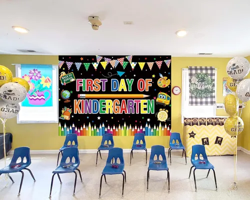 Vista 5 de Pancarta de fondo para el primer día de jardín de infantes, grafiti colorido, primer día de escuela, cartel de bienvenida de regreso a clases
