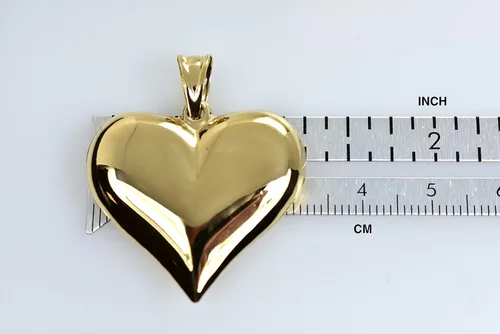 Vista 3 de CKL International - Colgante de oro amarillo de 14 quilates con forma de corazón hinchado en 3D