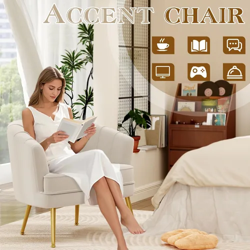 Vista 5 de Silla de acento de terciopelo Andeworld, silla de sofá individual moderna tapizada, sillón de club barrel cómodo para sala de estar con patas