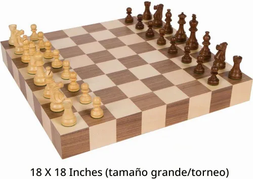 Vista 2 de Athena - Juego de mesa de ajedrez con incrustaciones de madera con piezas de madera pesadas, juego grande de 18 x 18 pulgadas