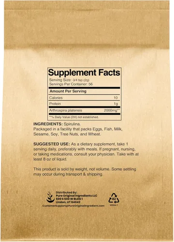Vista 2 de PURE ORIGINAL INGREDIENTS Polvo de espirulina (4 oz) Superalimento de algas verdes con ficocianina