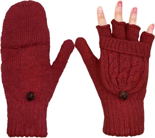 Vista 54 de Beurlike Guantes de invierno para mujer, de lana cálida, a prueba de viento, convertibles, sin dedos