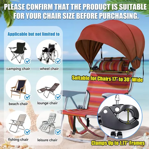Vista 5 de DaisyInner 2 piezas de silla de playa sombrilla plegable extra grande con abrazadera ajustable para playa, camping, pesca, sala de estar al aire