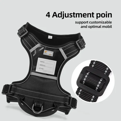 Vista 8 de Arnés para perro sin tirones con 2 anillos en D, ajustable, reflectante, suave, acolchado, chaleco Oxford y asa para perros pequeños, negro, S