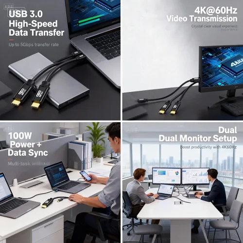 Vista 6 de Cable USB C a C de 20 pies, 100 W 4K60HZ USB tipo C GEN2x2 (datos USB 3.1), salida de video tipo C desde USB3.2/USB4.0 carga rápida y sincronización