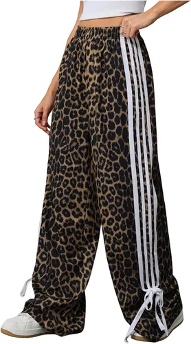 Vista 9 de Floerns Pantalones de pierna ancha con estampado de leopardo a rayas Y2K Gris