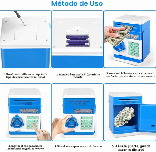 Vista 6 de Alcancía de dibujos animados, contraseña electrónica de cajero automático, moneda en efectivo, puede desplazarse automáticamente, caja de ahorro