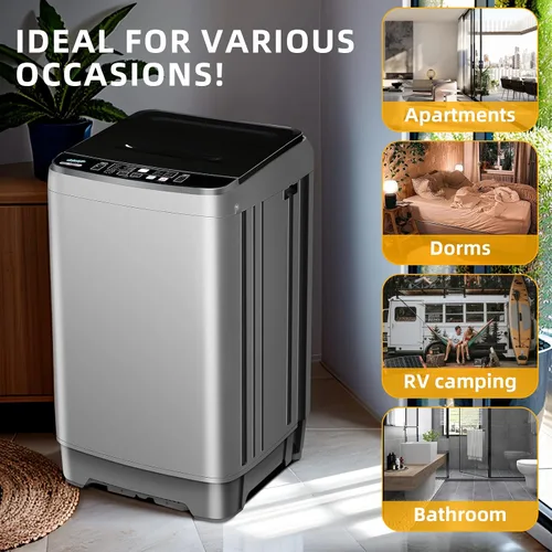 Vista 6 de Qhou Lavadora completamente automática, lavadora portátil de capacidad de 15.6 libras, con bomba de drenaje, pantalla LED, 8 selecciones de niveles