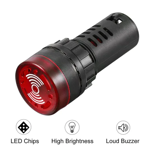 Vista 5 de uxcell 5 luces indicadoras rojas con zumbador AC/DC 24 V, 0.866 in, alarma intermitente de montaje en panel, para panel de control eléctrico, HVAC