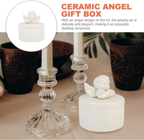Vista 7 de Caja de cerámica de ángel para aretes, caja de joyería, caja de tarjetas, estuche de maquillaje, organizador de coqueta, decoración de habitación