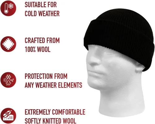 Vista 3 de Rothco Gorra de reloj de lana fabricada en Estados Unidos, protección para todo tipo de clima y gorro de estilo clásico