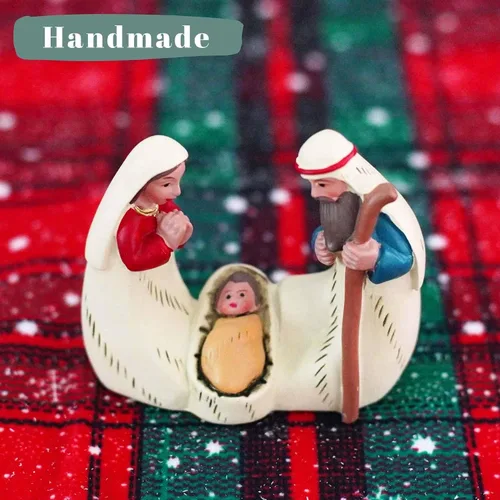 Vista 7 de Mini belén de la Santa Familia – Figura de resina de 2.9 pulgadas de María, José y el Niño Jesús, pequeña decoración religiosa de Navidad