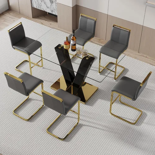 Vista 10 de Ebullient Juego de mesa de comedor de bar de 63 pulgadas para 2, juego de mesa de comedor de bar moderno con 2 taburetes de cuero sintético, mesa