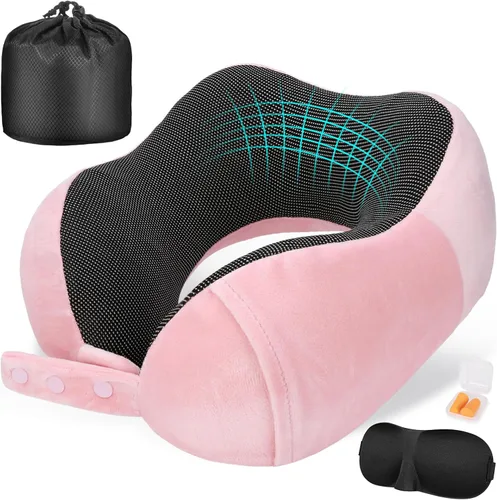 Vista 13 de Cirorld - Almohada de cuello para viajes, almohadas de viaje para aviones, 100% espuma viscoelástica para cuello, almohada de vuelo ajustable