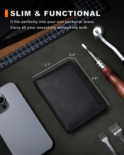 Vista 56 de Billetera AirTag para hombre, de piel auténtica plegable con bloqueo Rfid AirTag con ranuras para efectivo y ventana de identificación, compatible
