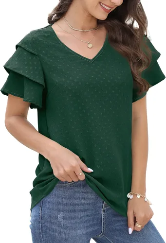 Vista 4 de Bofell Camisas y blusas de verano con cuello en V y mangas con volantes para mujer