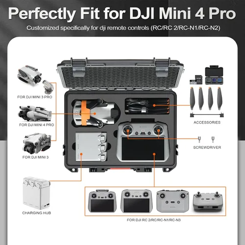 Vista 2 de Estuche Rígido para DJI Mini 4 Pro: Carcasa Resistente al Agua con Espuma para DJI Drone Mini 3 Pro/Min3/RC2/RC/RC-N2/N1 Caja de Almacenamiento