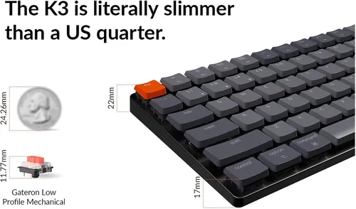 Vista 4 de Keychron K3 versión 2 teclado mecánico inalámbrico ultra delgado con cable BluetoothUSB con retroiluminación LED blanca interruptor rojo mecánico
