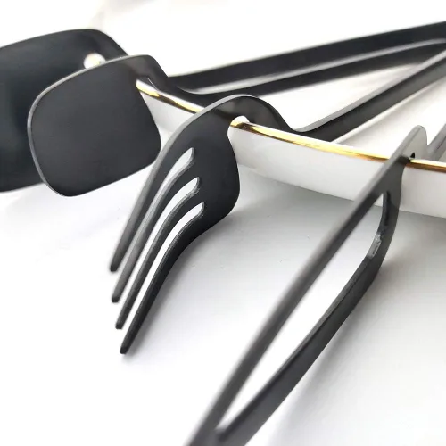 Vista 2 de Juego de cubiertos de 24 piezas con utensilios de cocina para servir, servicio para 6, utensilios de acero inoxidable 304, cuchillo, A-Negro