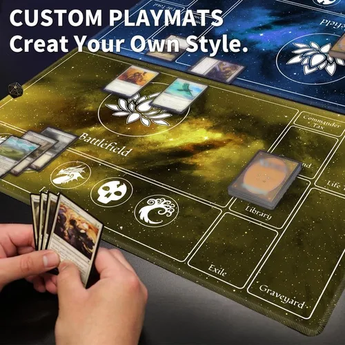 Vista 2 de Tapete de juego personalizado con zonas, tapete de juego impreso personalizado de todas las imágenes, de 14 x 24 pulgadas, para juegos de cartas