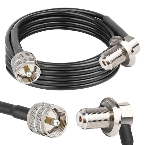 Vista 9 de MOOKEERF RG58 UHF PL259 macho a SO239 hembra de ángulo recto Cable coaxial de montaje en mamparo – Extensión de antena CB de 6 pies para vehículo