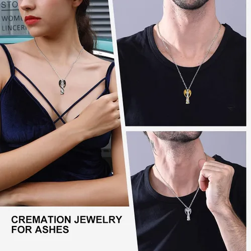 Vista 2 de Richsteel Collares de urna para cenizas para mujeres y hombres, collar con colgante de cremación para cenizas, joyería conmemorativa de acero