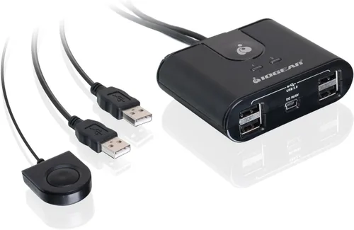 Vista 2 de IOGEAR Hub de conmutación periférica USB 2.0 2x4 - 2 PC comparte en 4 dispositivos USB - Hasta 480 Mbps - Carga de dispositivos móviles