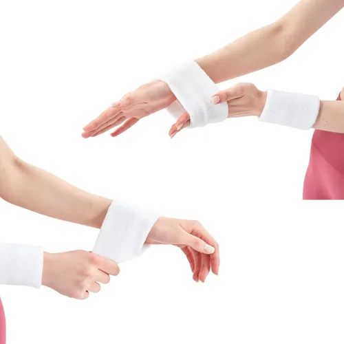 Vista 4 de 12 pares de muñequeras coloridas para el sudor, de algodón, para gimnasio, deportes