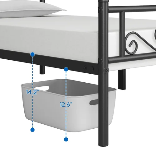 Vista 8 de Topeakmart Base de cama de metal clásico negro de 13 pulgadas con cabecero, base de colchón, plataforma de cama, base de cama con listones