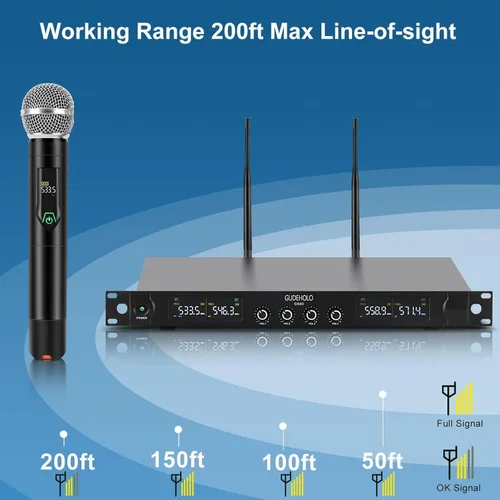 Vista 2 de Sistema de micrófono inalámbrico de 4 canales, micrófono inalámbrico de metal UHF cuádruple, 4 x 25 canales, sistema de micrófono inalámbrico