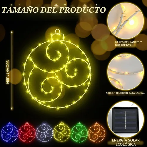 Vista 2 de 6 unidades de 12 pulgadas de luz solar de Navidad al aire libre, decoración de Navidad, bola colgante LED impermeable, 60 luces con 8 modos