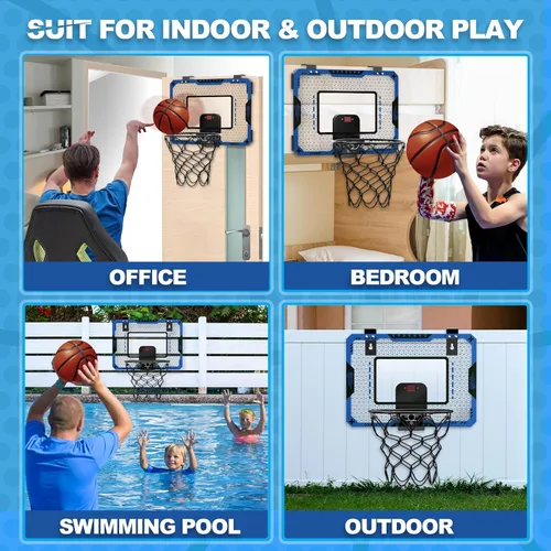 Vista 6 de Aro de baloncesto interior para niños de 5 a 10 años, con marcador electrónico y 3 bolas, mini aro sobre la puerta para cumpleaños de niños