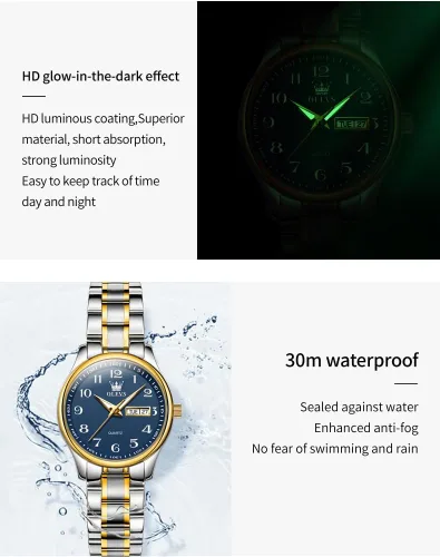 Vista 5 de OLEVS Relojes para Mujeres Vestido de Negocios Femenino Damas para Muñeca Pequeña Reloj Tono Dorado y Plateado Banda de Acero Inoxidable Analógico