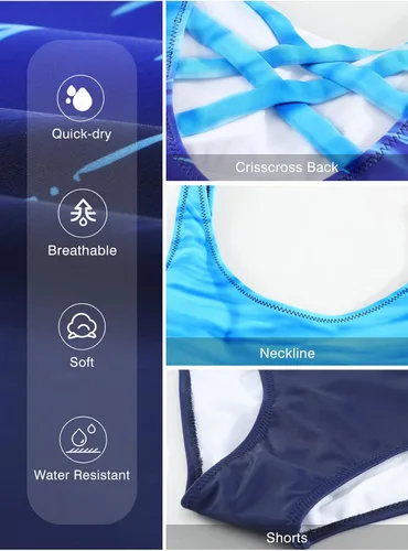 Vista 5 de Aleumdr - Traje de baño deportivo de una pieza para mujer, con estampado de bloques de color, para entrenamiento (disponible en tallas grandes)