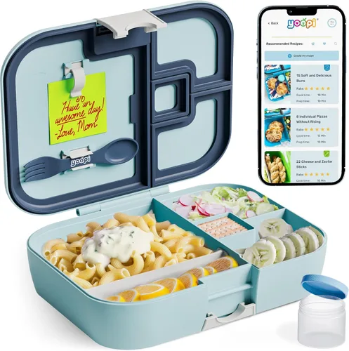 Vista 9 de YOOPI Fiambreras para niños con 4 compartimentos a prueba de fugas, lonchera para la escuela con contenedores para lonchera, caja de sándwich ligera
