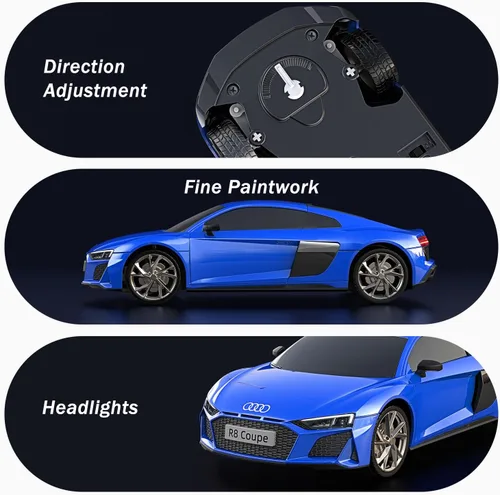Vista 4 de AEROQUEST Audi - Auto de control remoto, a escala 1:24, eléctrico, deportivo, de carreras, pasatiempos, vehículo modelo Audi para niños y niñas, Azul